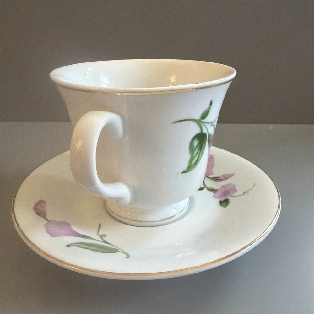 Vintage 1990's Teleflora Gift Tea Cup& Saucer- Floral Morning Glory Pink